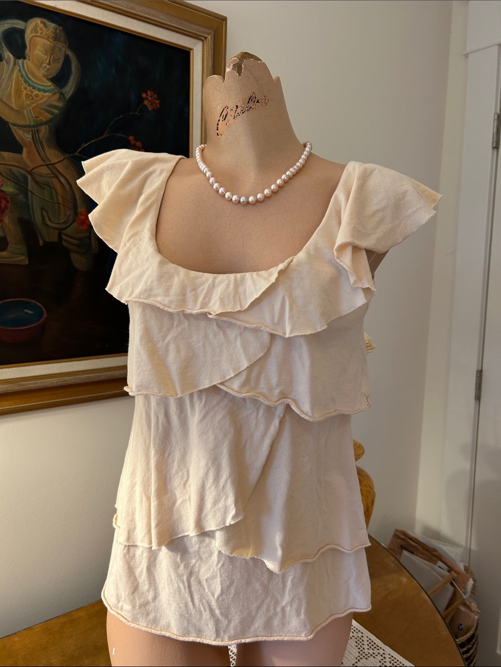 CAbi Cream Tiered Ruffle Sleeveless Camisole